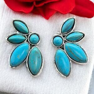 Turquoise Cluster Earrings Boho-Chic Tribal Western Pierced Women's Jewelry NEW